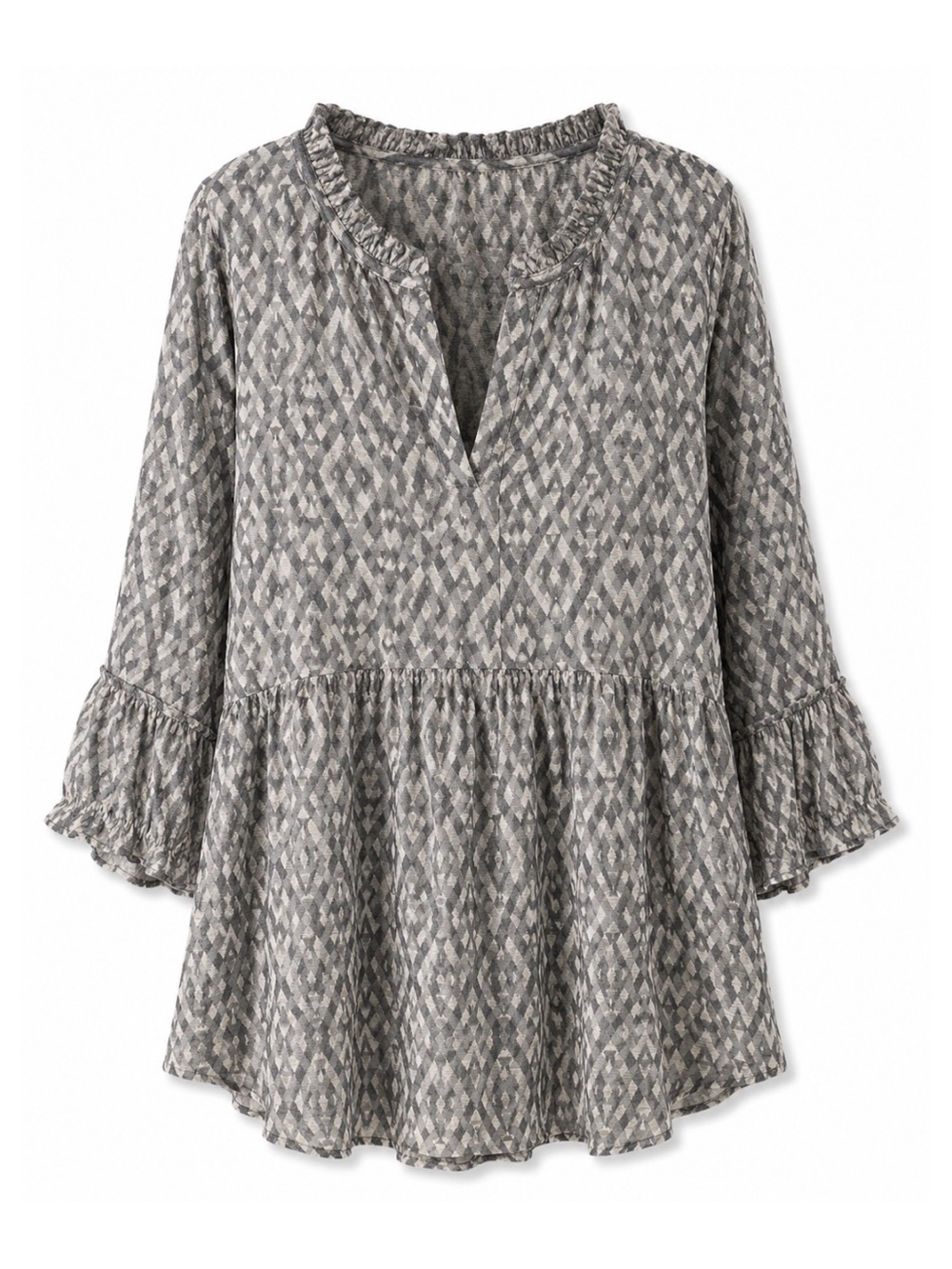 Meri Skye Gray Blue Ruffle V-Neck Long Sleeve Boho Top Womens Size 1X